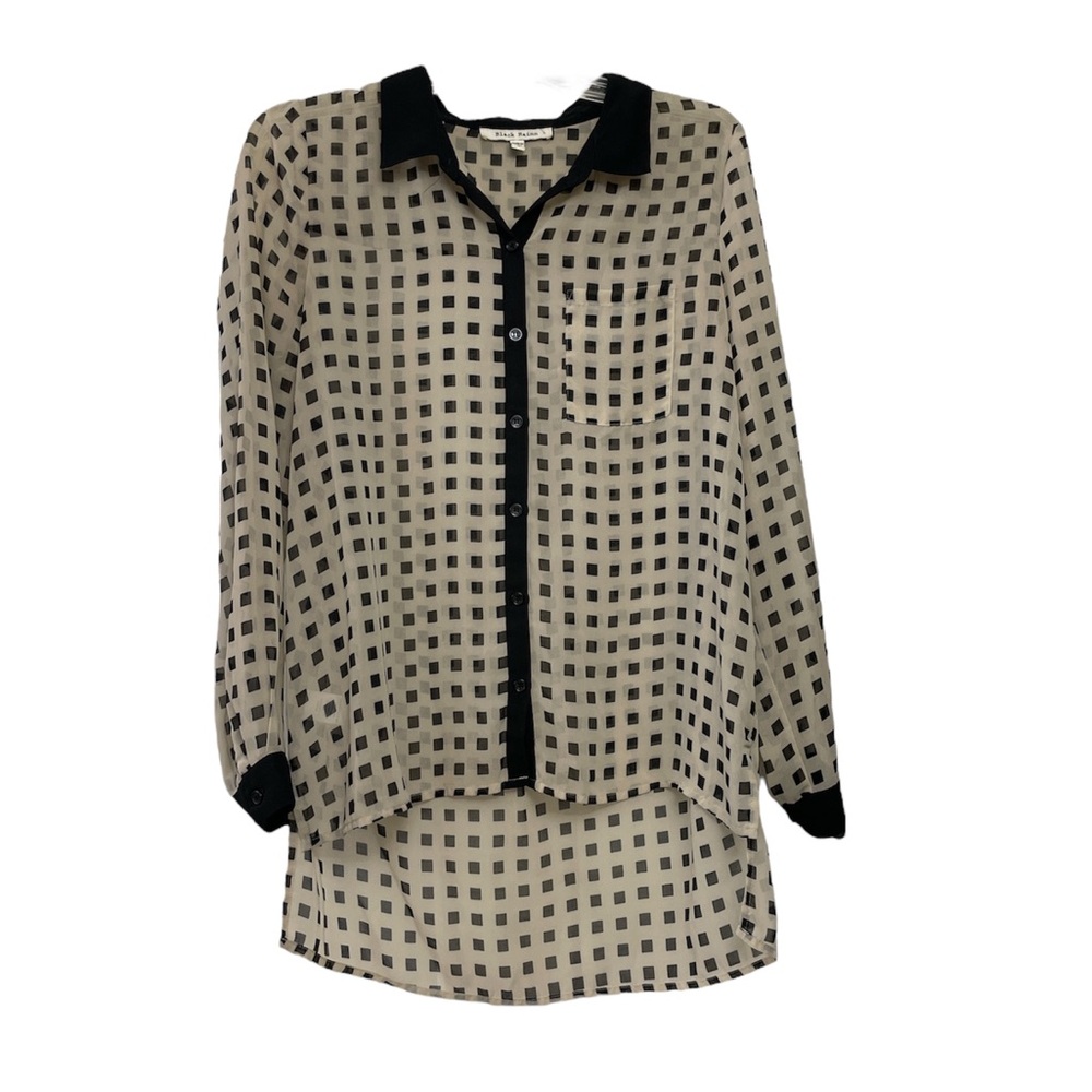 Sheer Hi Low Blouse Button Down Oversized Geometric Print Size Medium